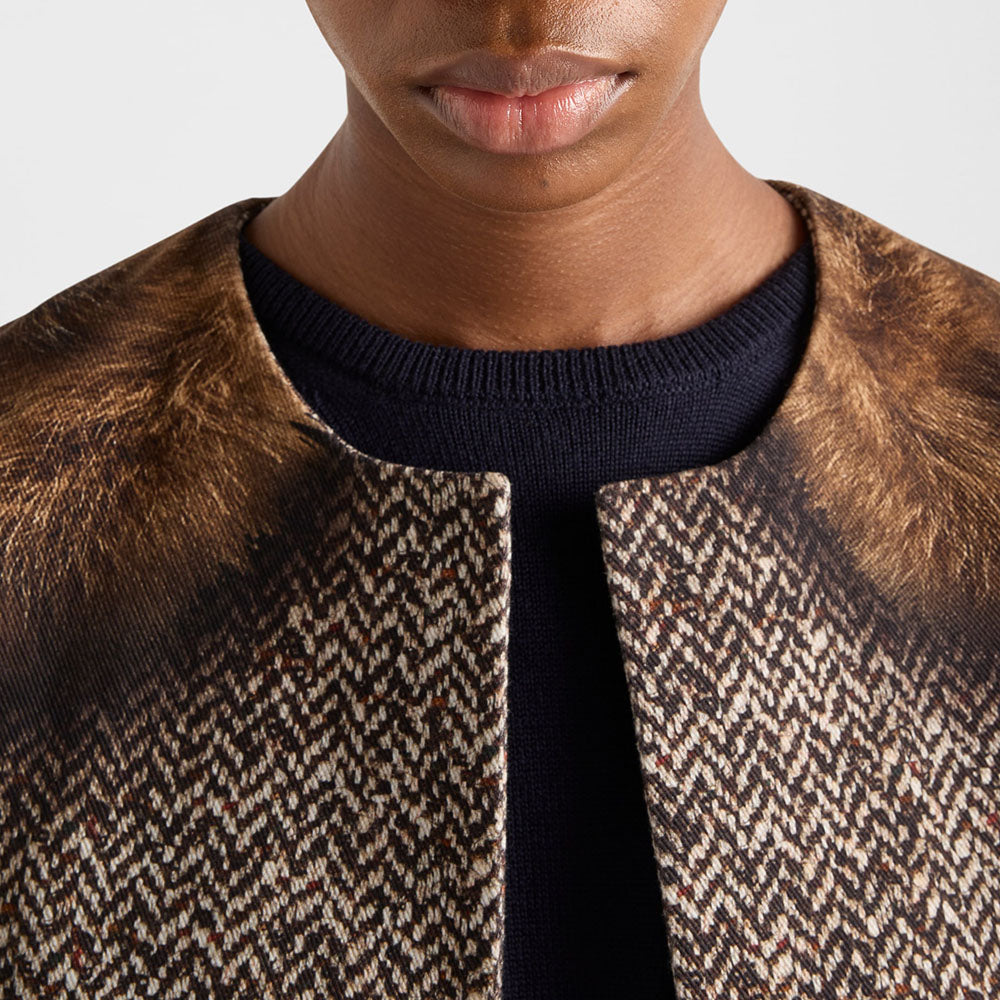 Single-breasted printed drill caban jacket