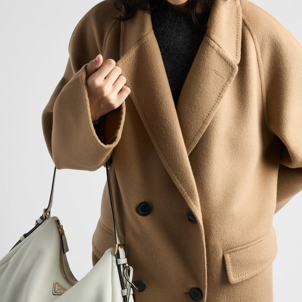 Double-breasted cashgora coat