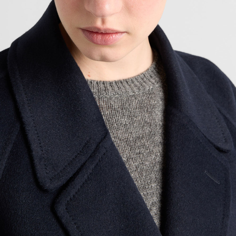 Double-breasted cashgora coat
