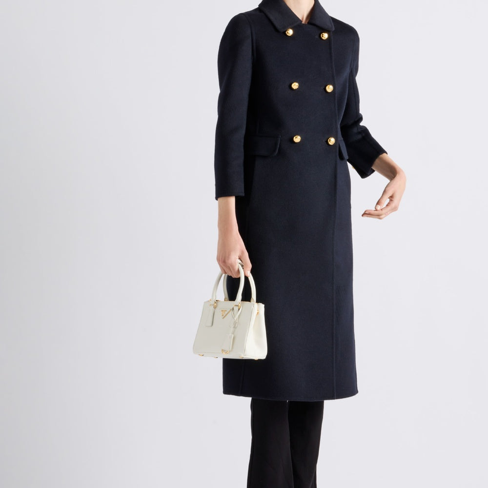 Double-breasted cashgora coat