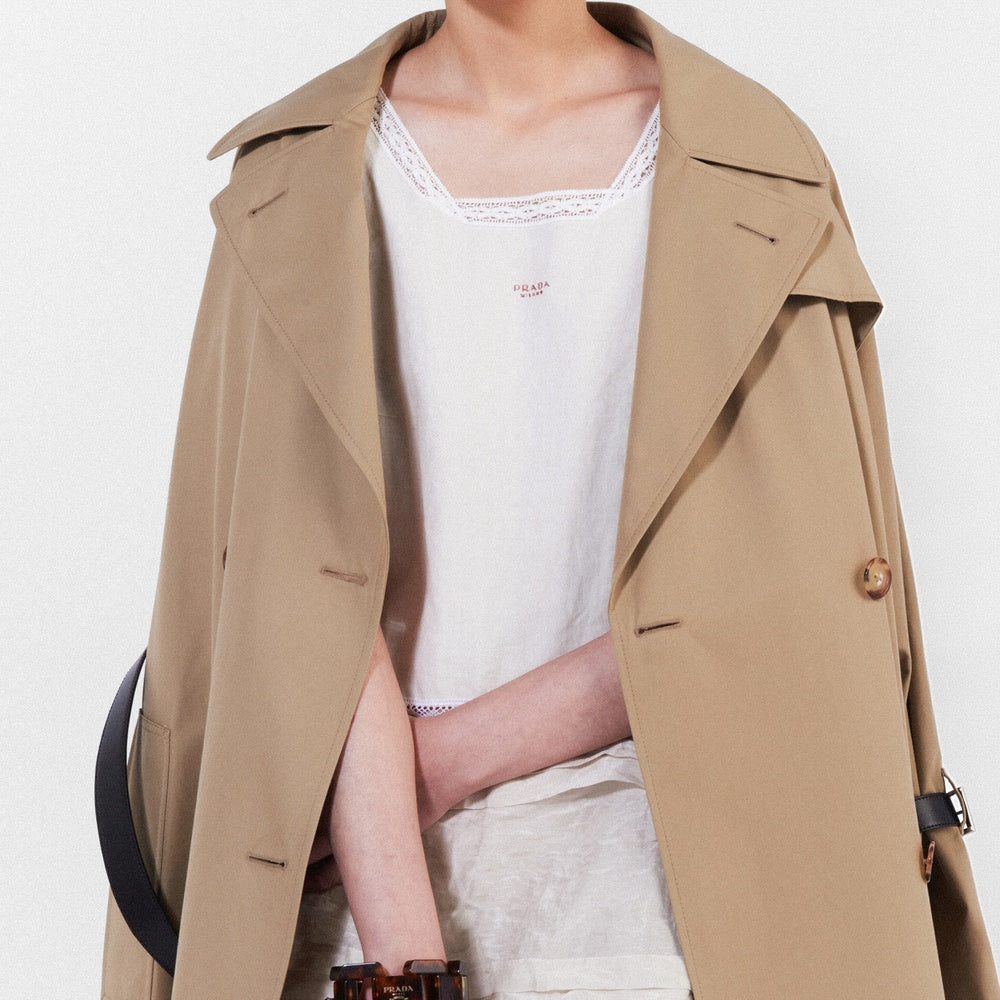 Double-breasted cotton twill trench coat