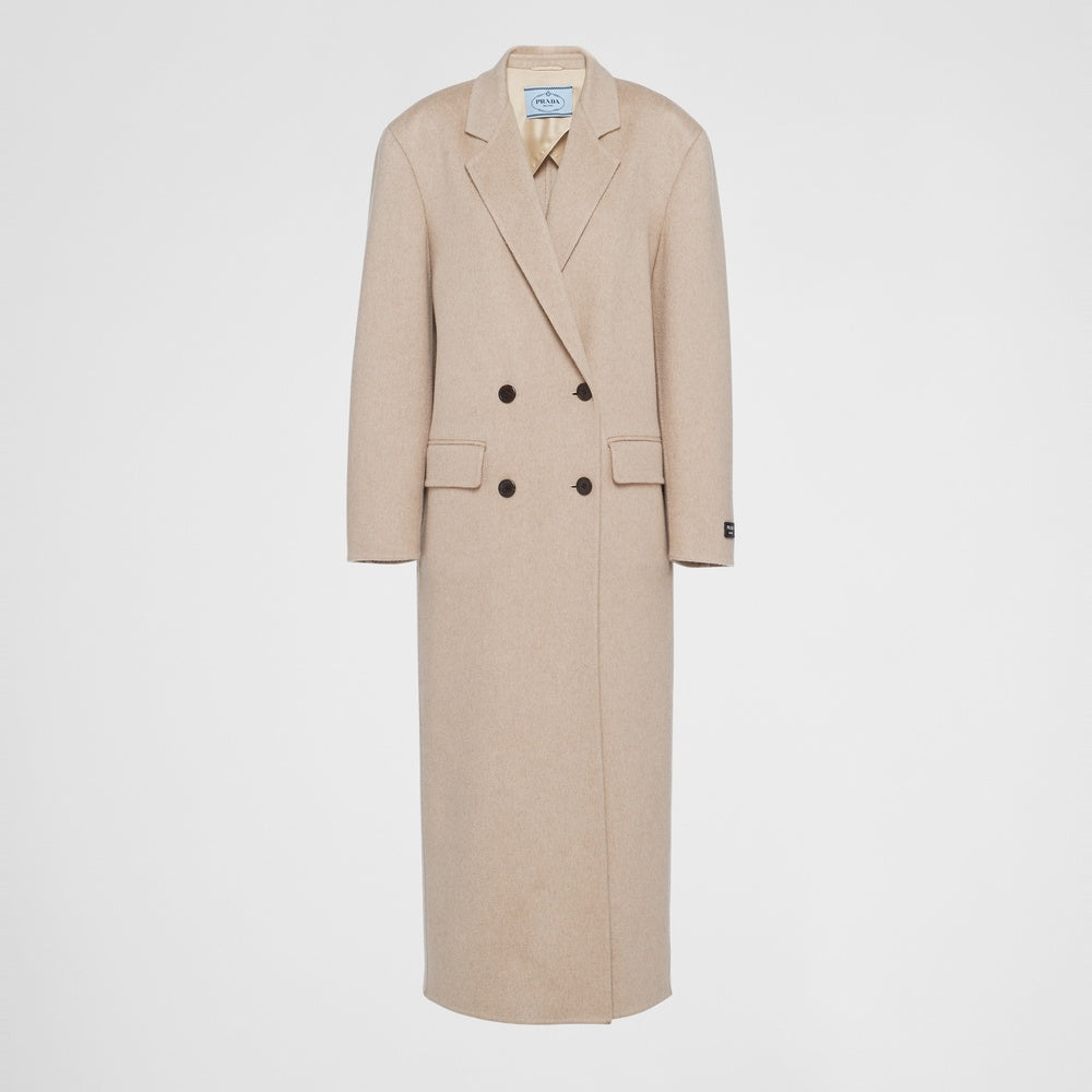 Double-breasted velour cashmere coat
