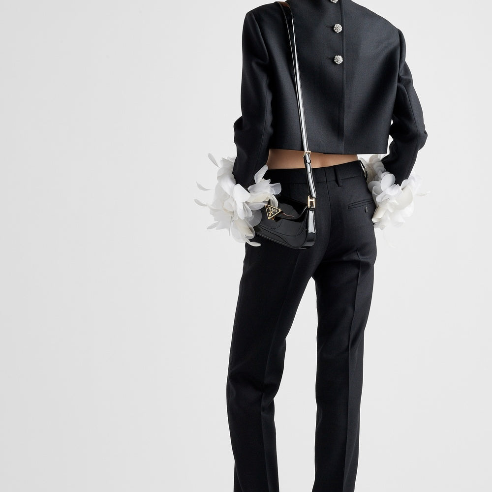 Single-breasted wool jacket with feathers