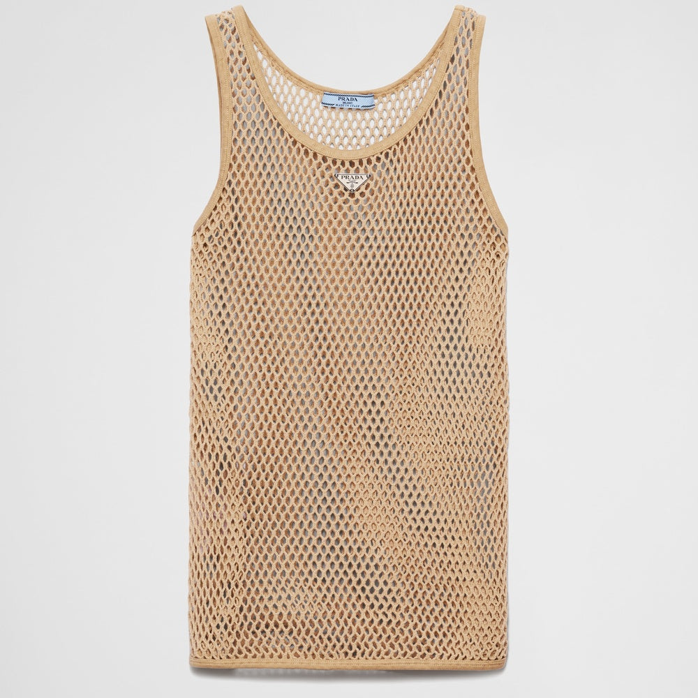 Sleeveless cotton mesh top