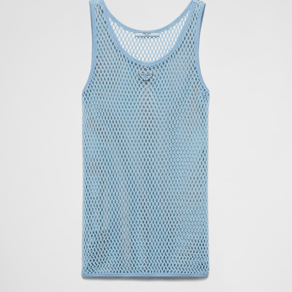 Sleeveless cotton mesh top