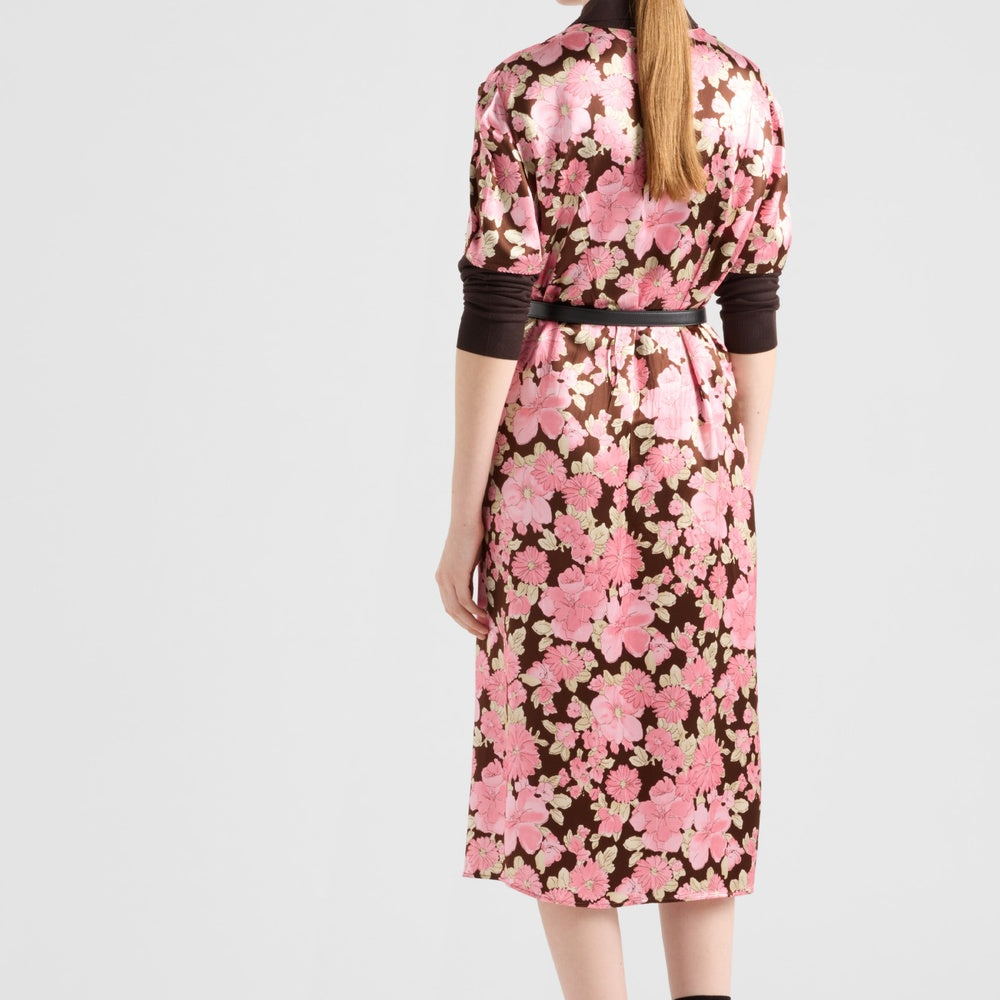 Embroidered satin midi-dress