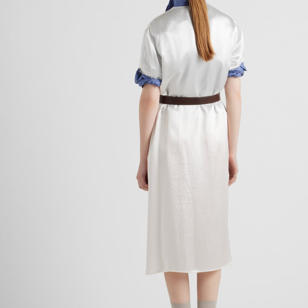 Embroidered satin midi-dress