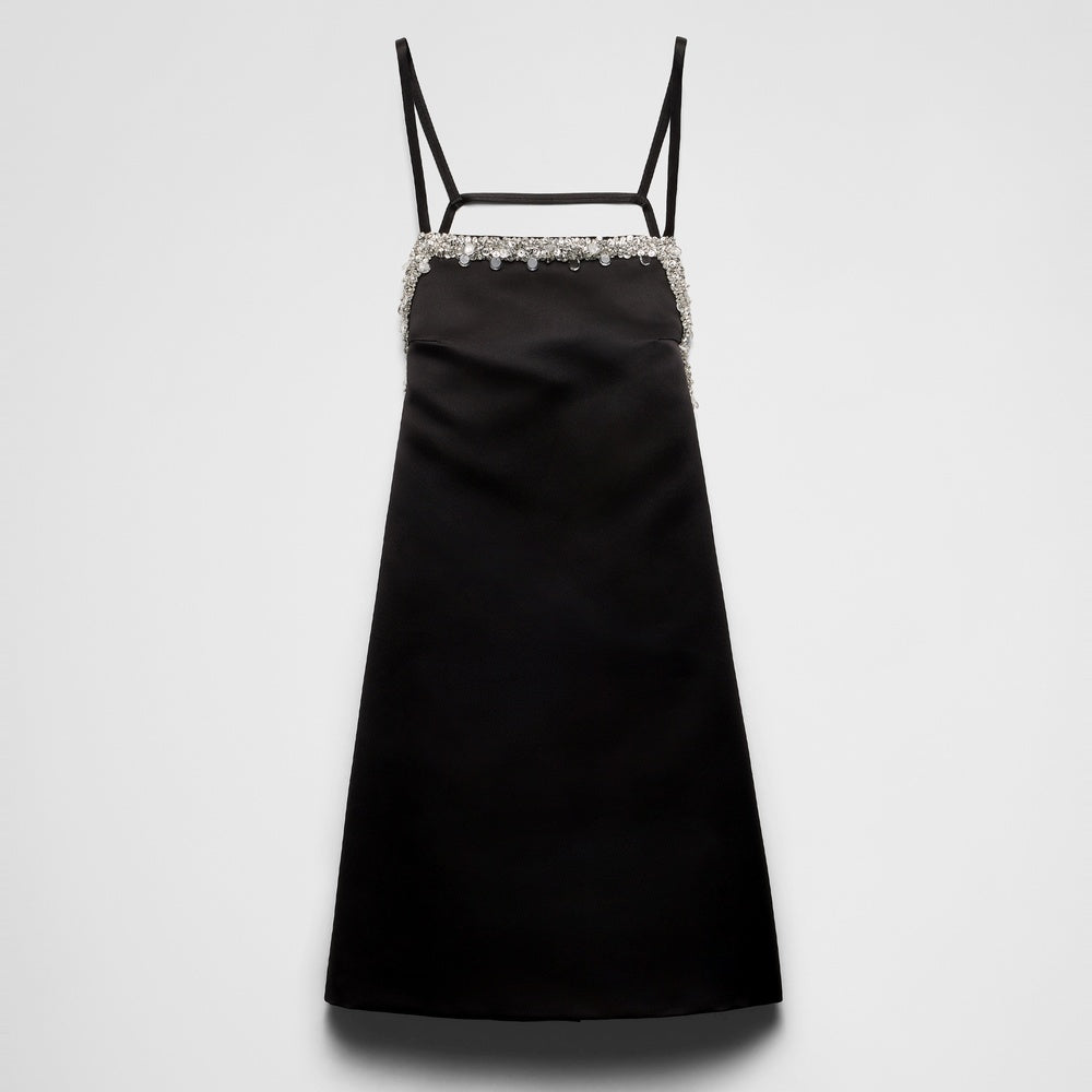 Embroidered double satin mini-dress