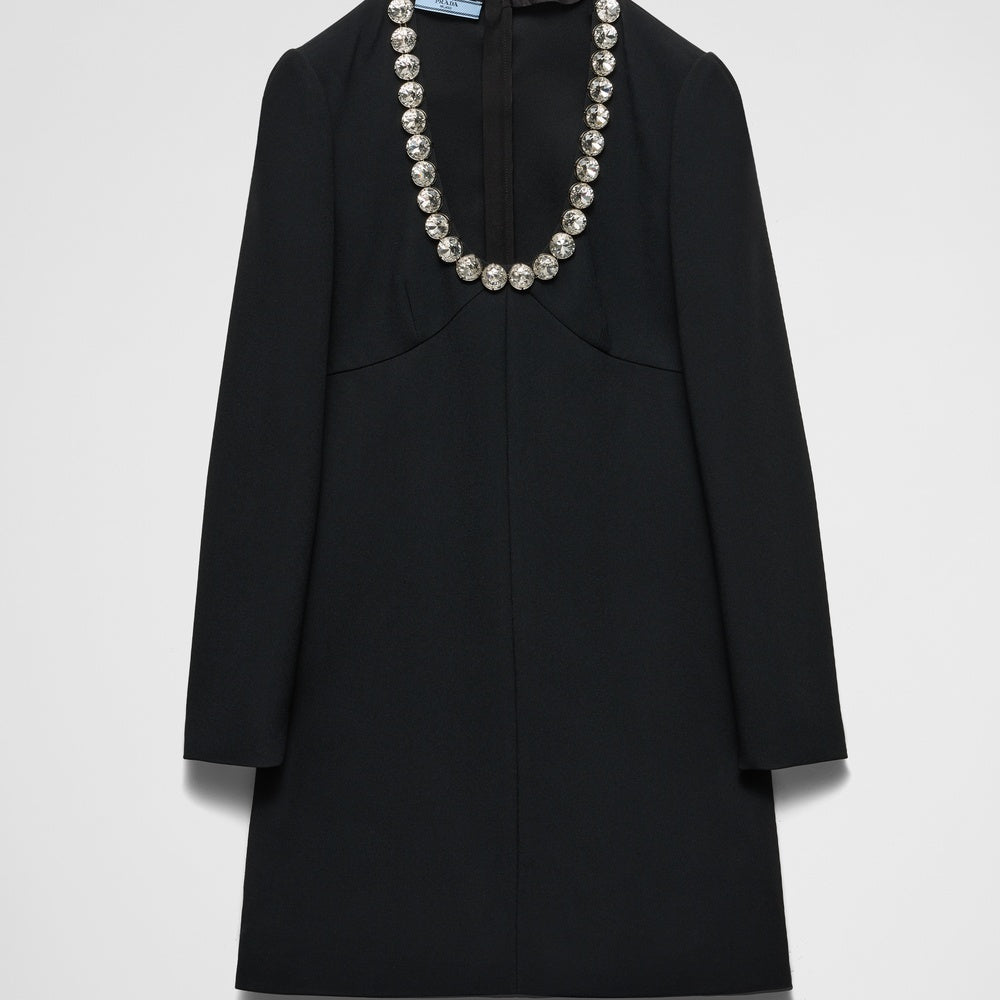Embroidered sable compact mini-dress