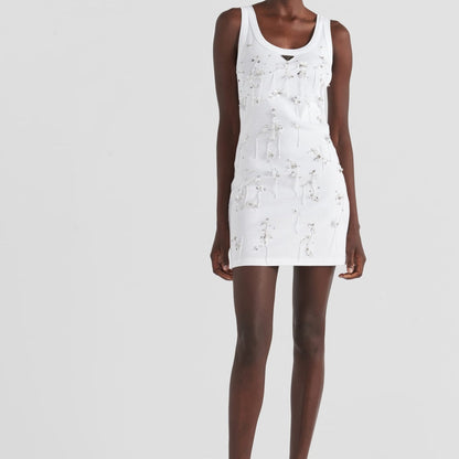 Embroidered ribbed jersey dress