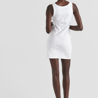 Embroidered ribbed jersey dress