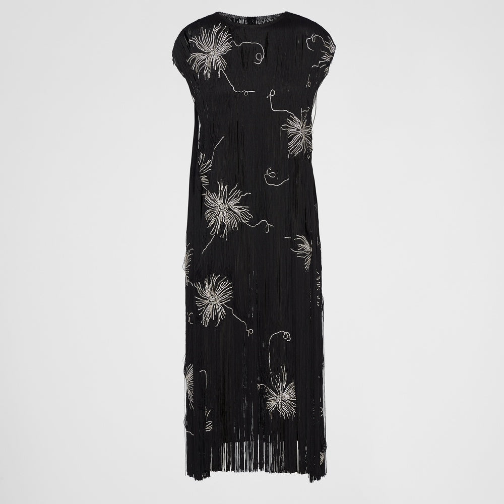 Embroidered dress with fringe