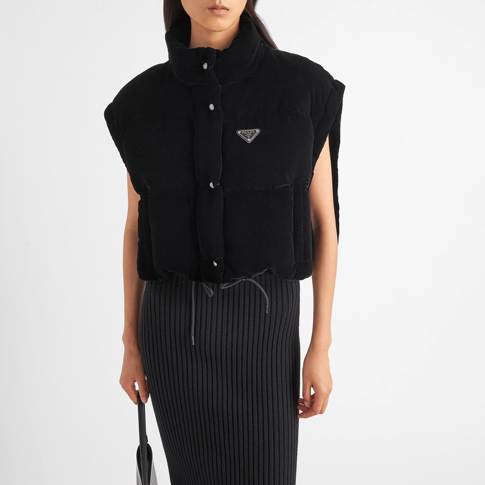 Convertible cropped velvet down jacket
