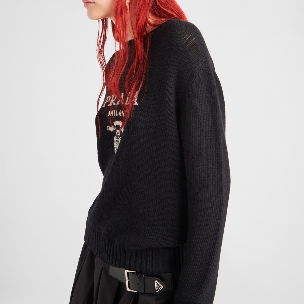 Cashmere and wool Prada logo crew-neck sweater
