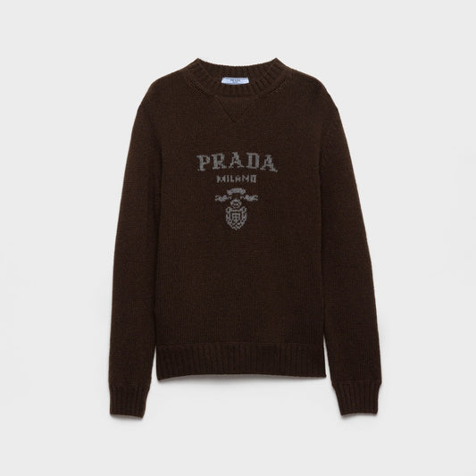 Cashmere and wool Prada logo crew-neck sweater
