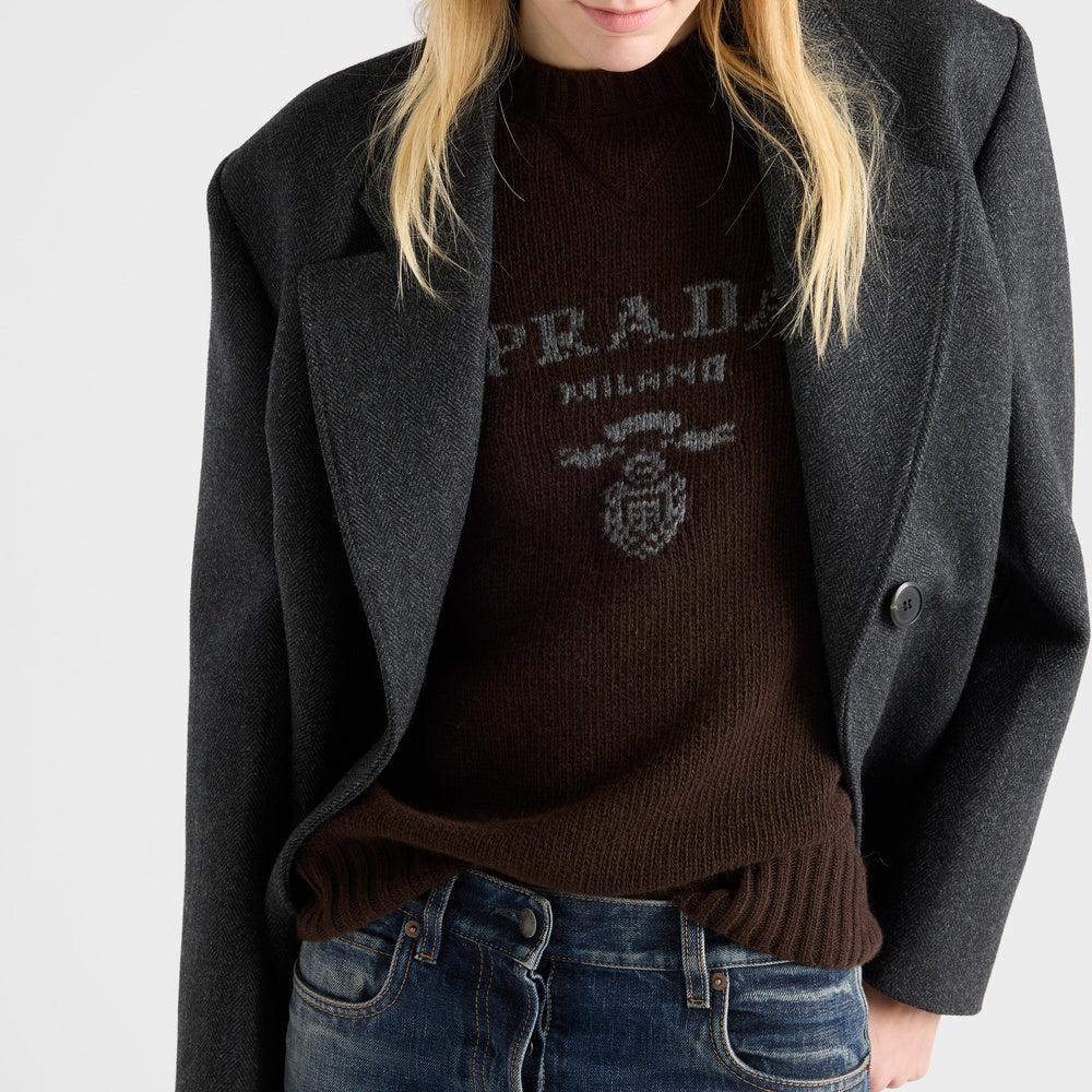 Cashmere and wool Prada logo crew-neck sweater