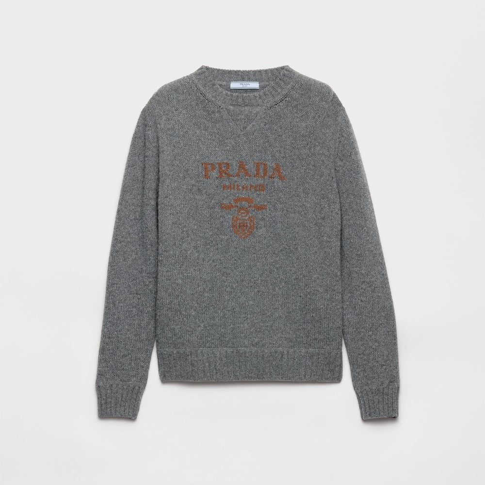Cashmere and wool Prada logo crew-neck sweater