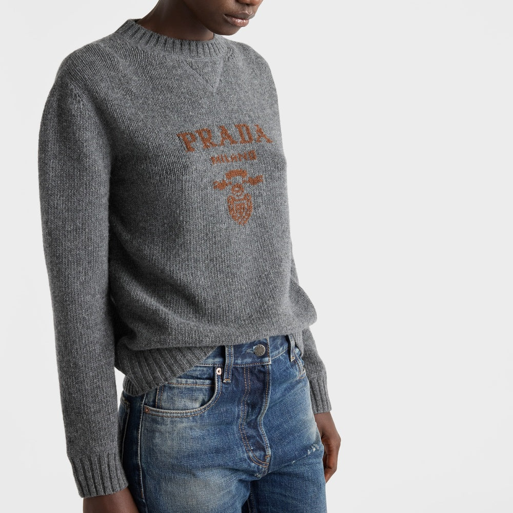 Cashmere and wool Prada logo crew-neck sweater
