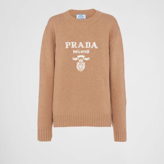 Cashmere and wool Prada logo crew-neck sweater