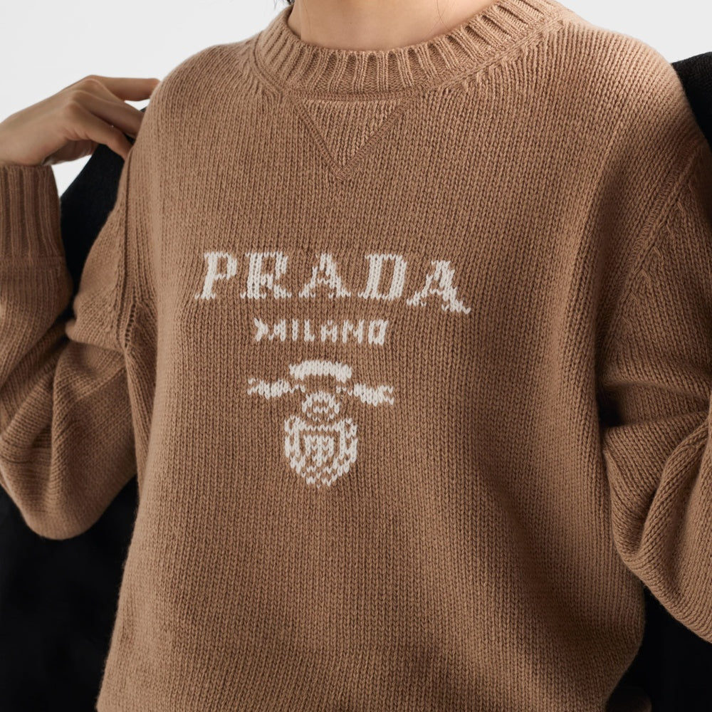 Cashmere and wool Prada logo crew-neck sweater
