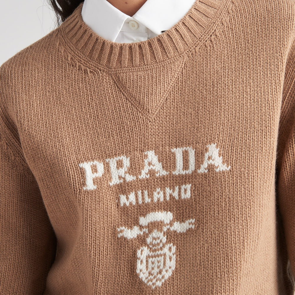 Cashmere and wool Prada logo crew-neck sweater