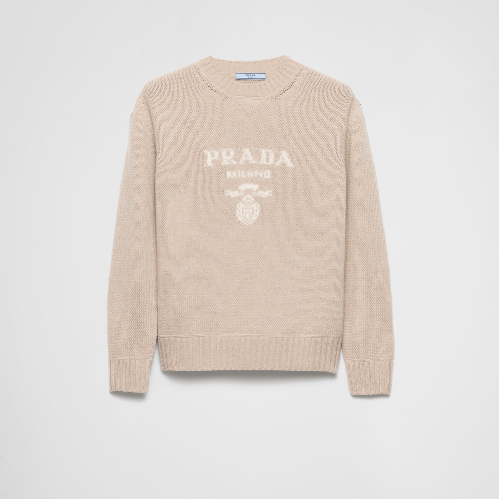Cashmere and wool Prada logo crew-neck sweater