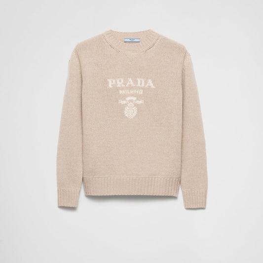 Cashmere and wool Prada logo crew-neck sweater