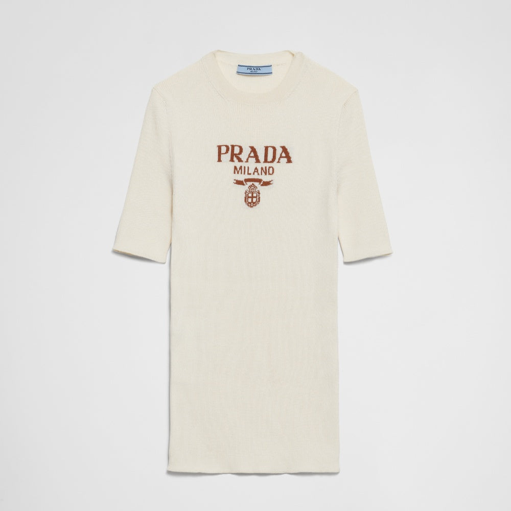 Silk crew-neck sweater with logo