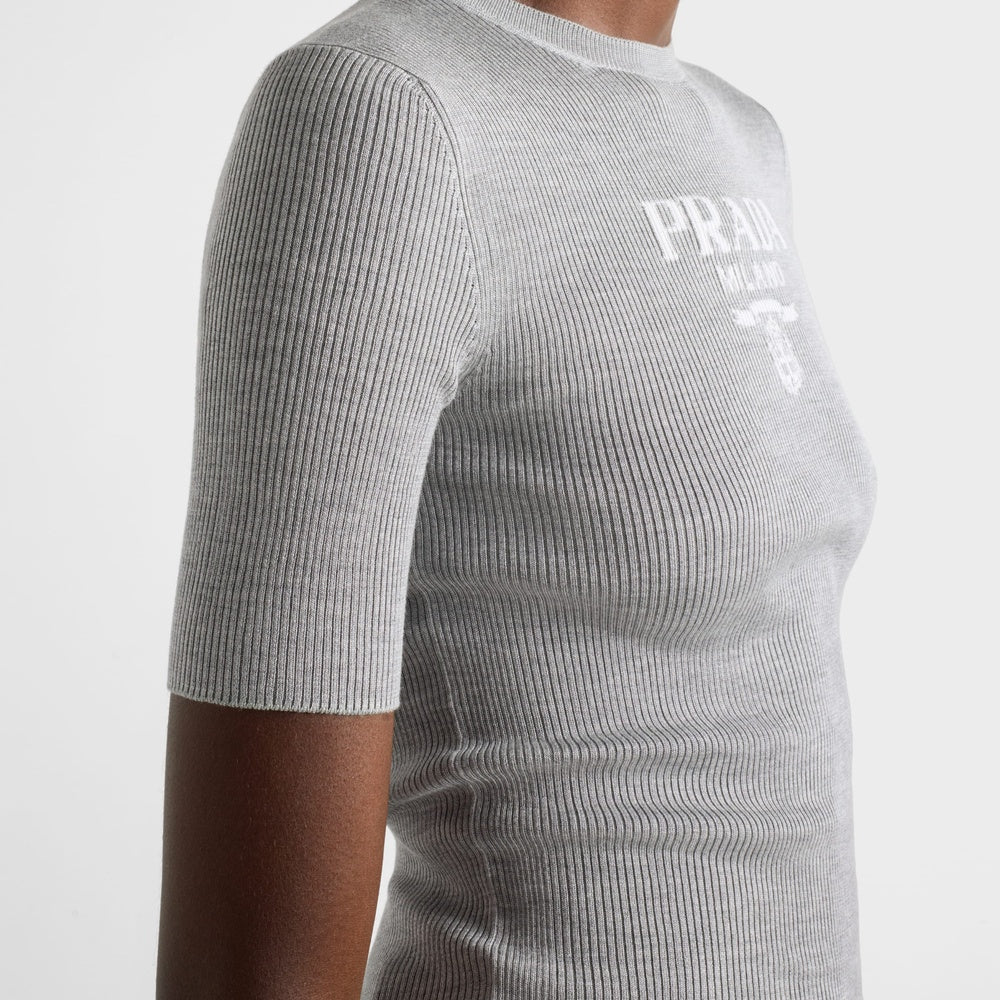 Silk crew-neck sweater with logo