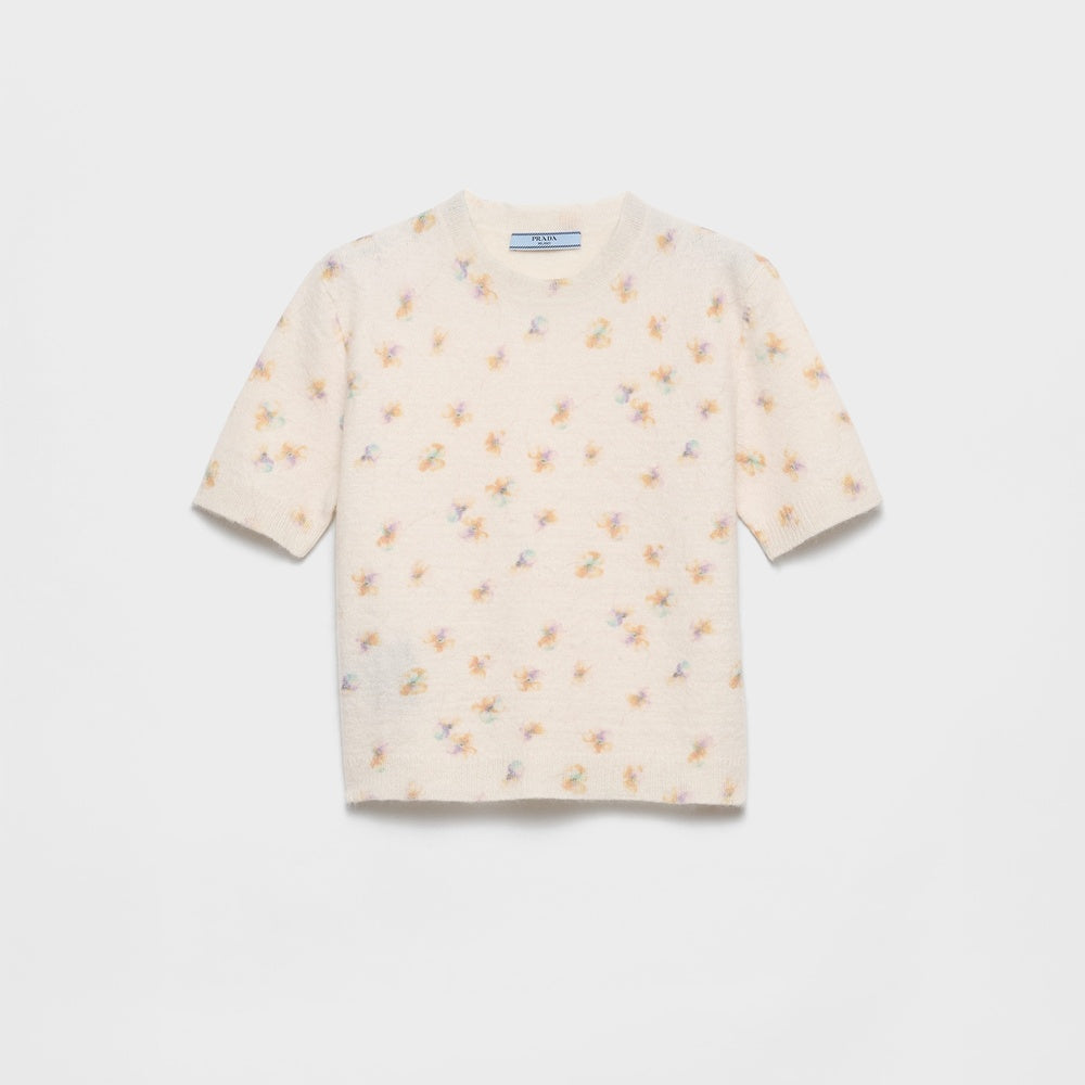 Floral print wool crew-neck sweater