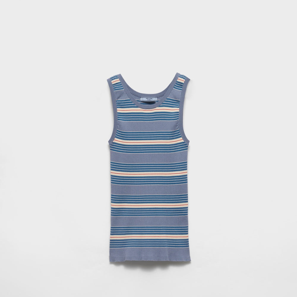 Striped stretch cotton knit top