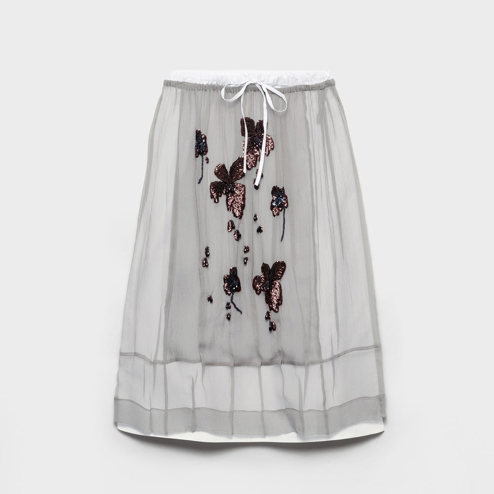 Embroidered chiffon midi-skirt