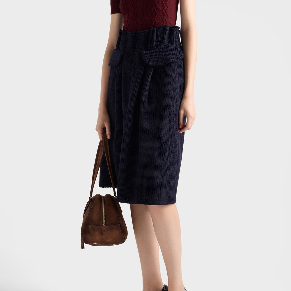 Wool knit midi skirt