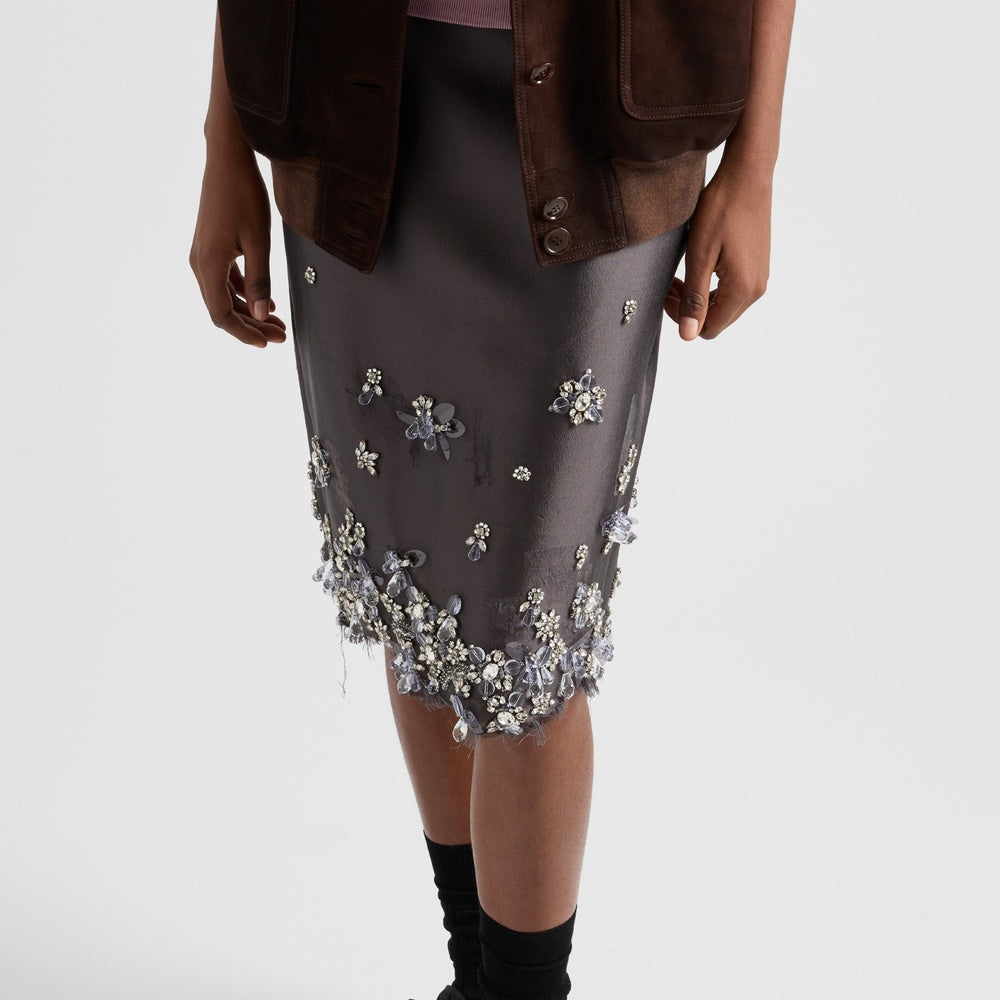 Embroidered silk and wool skirt