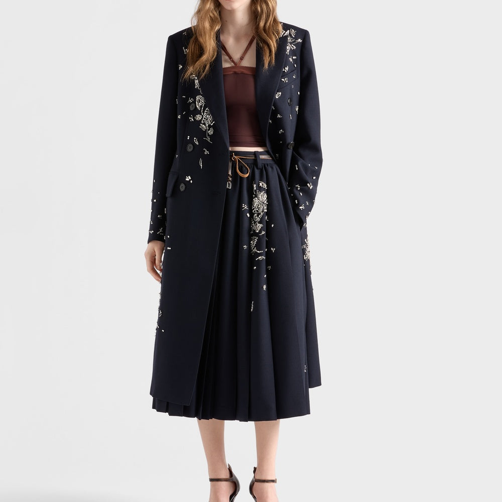 Embroidered rush stitch midi-skirt