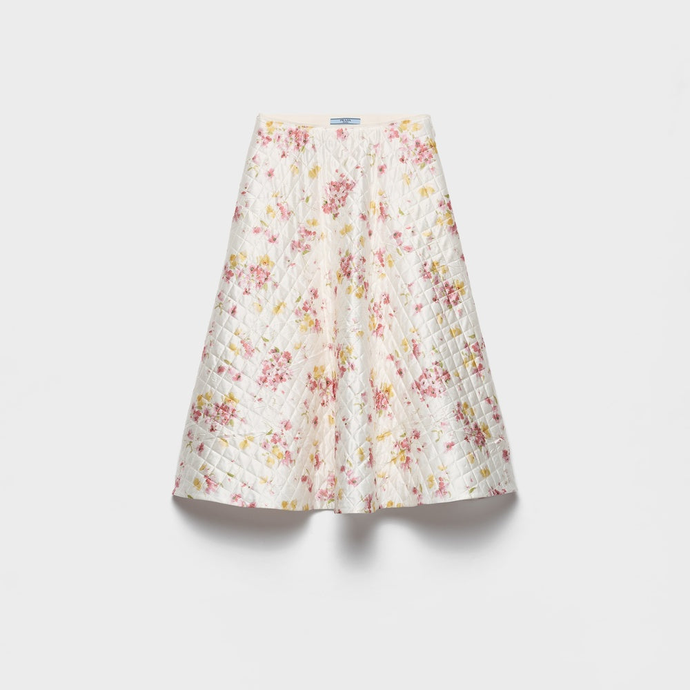 Floral print quilted satin circle skirt