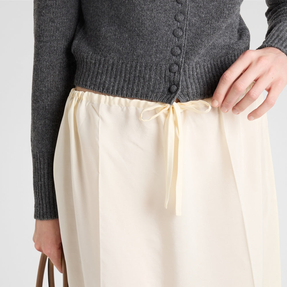 Embroidered silk habutai skirt