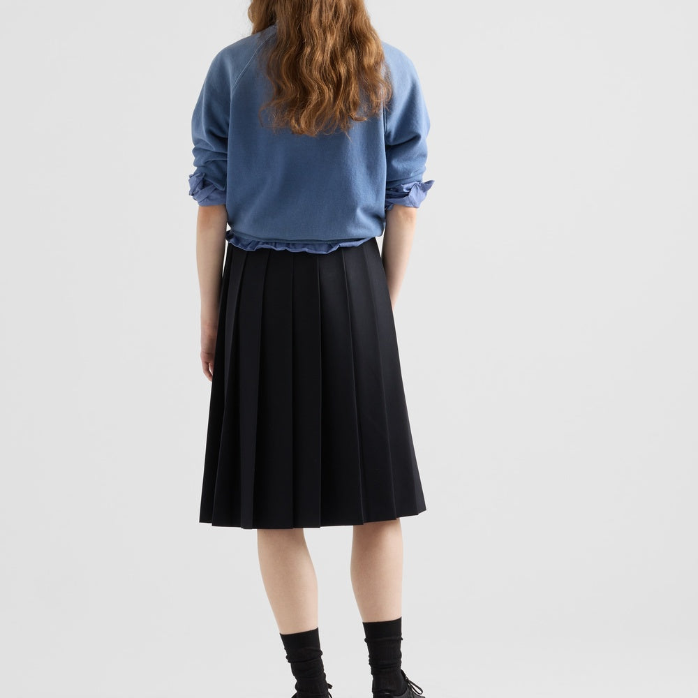 Pleated gabardine midi-skirt