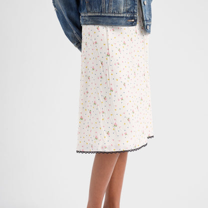Floral print pongé skirt