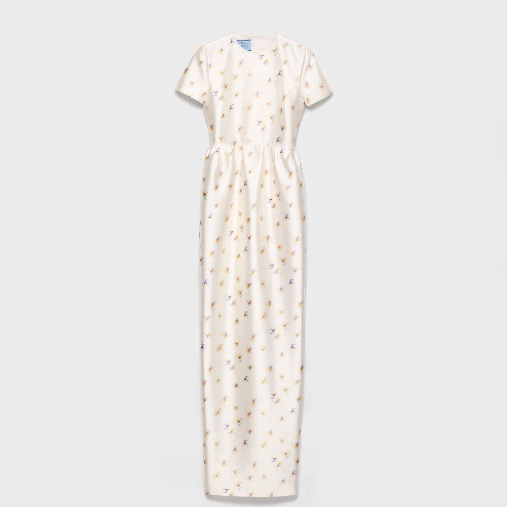 Long floral print silk and wool dress