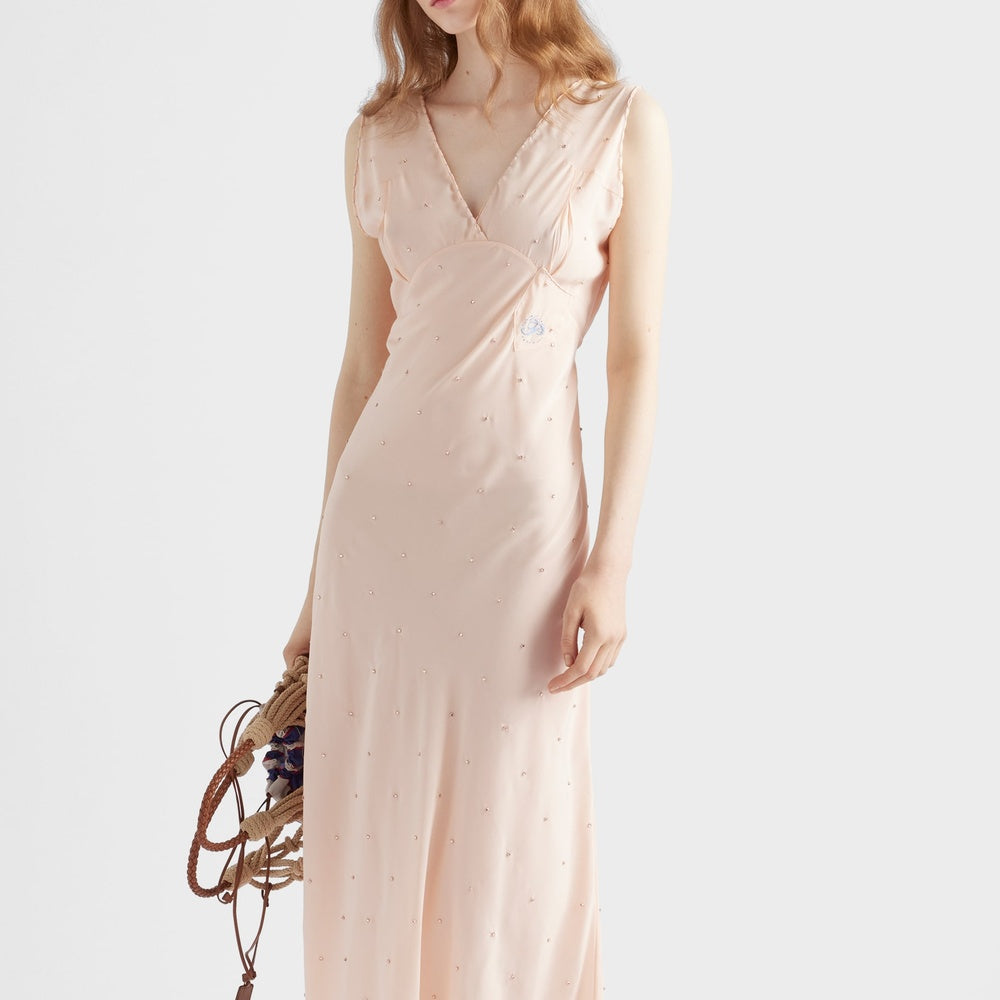 Embroidered vintage-effect habutai silk dress
