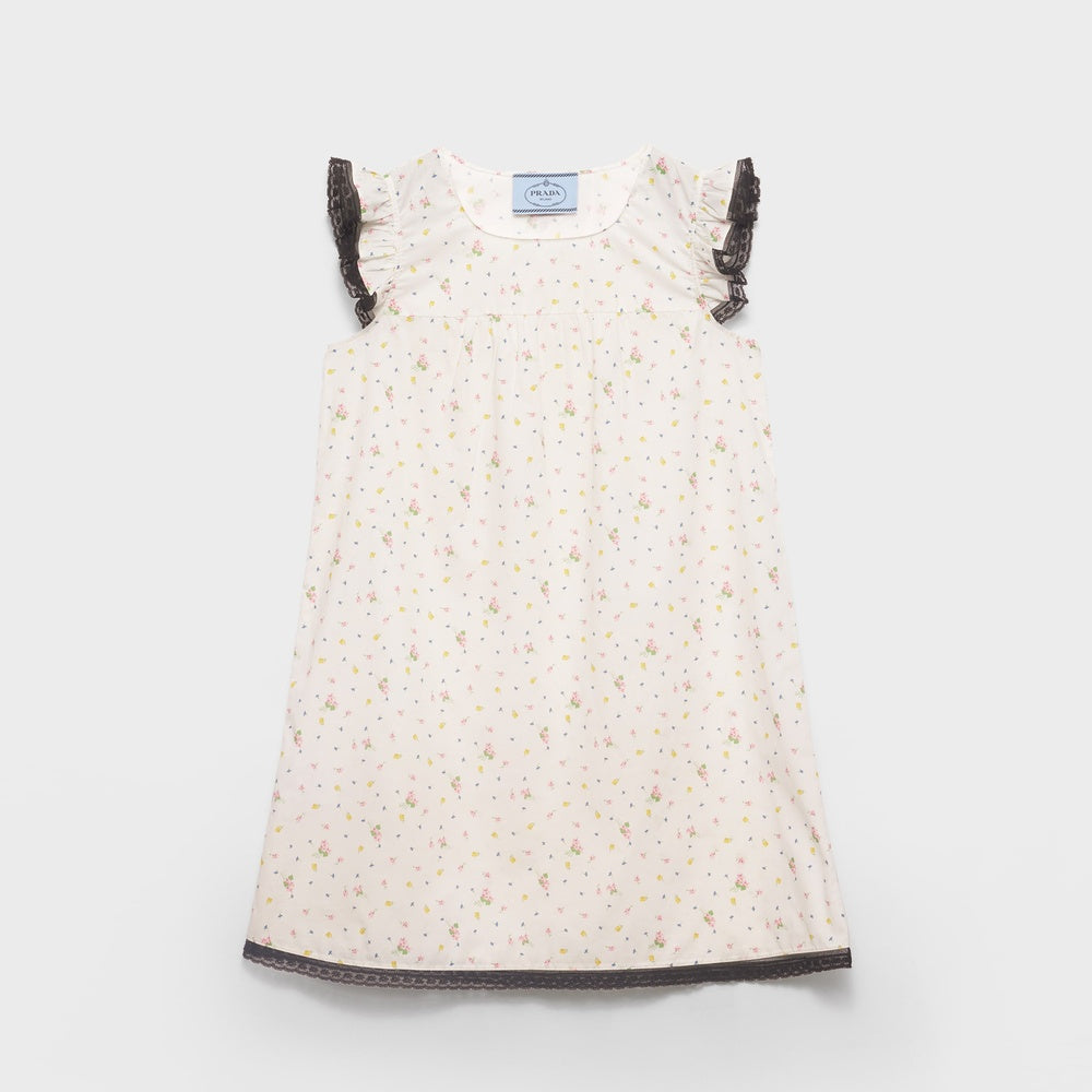 Floral print cotton batiste mini-dress