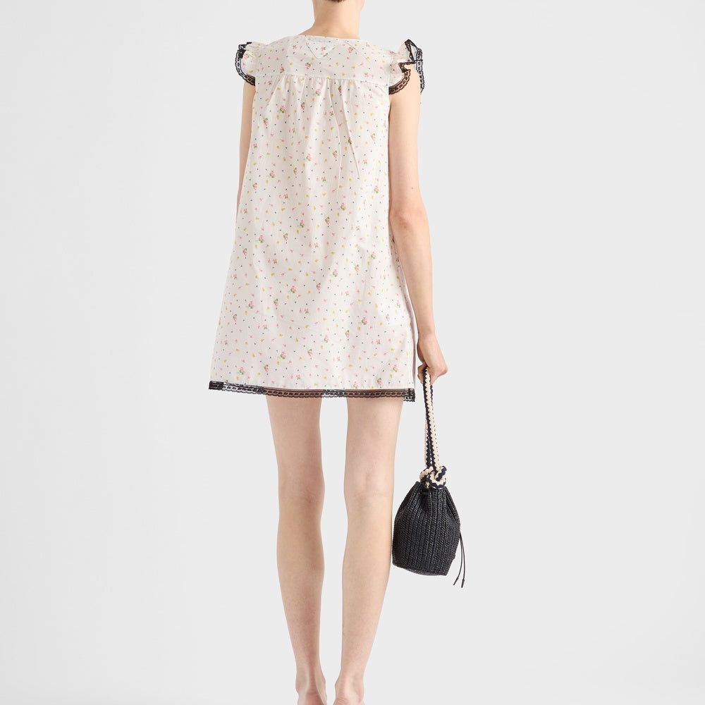 Floral print cotton batiste mini-dress