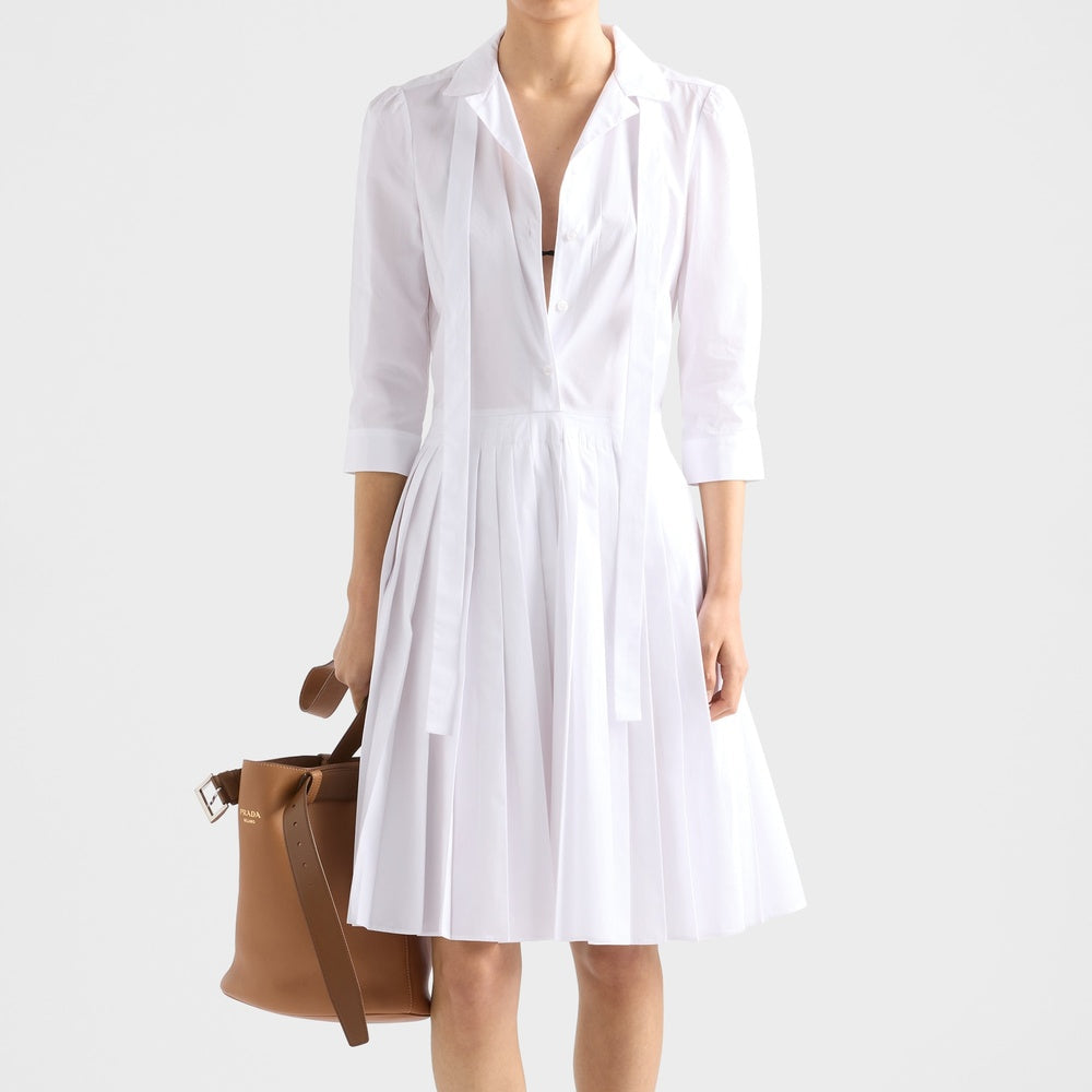 Pleated poplin shirt dress