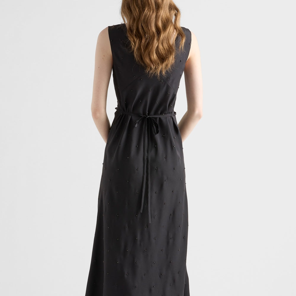 Embroidered vintage-effect habutai silk dress