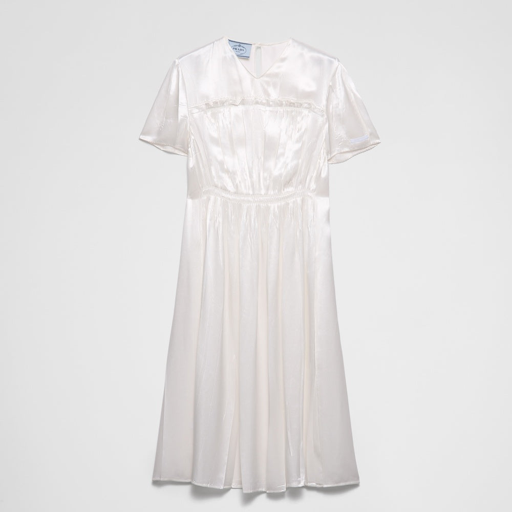 Embroidered satin midi-dress
