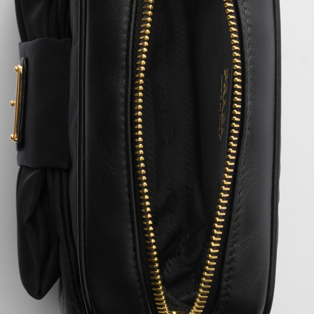 Mini Re-Nylon and nappa leather shoulder bag with bow