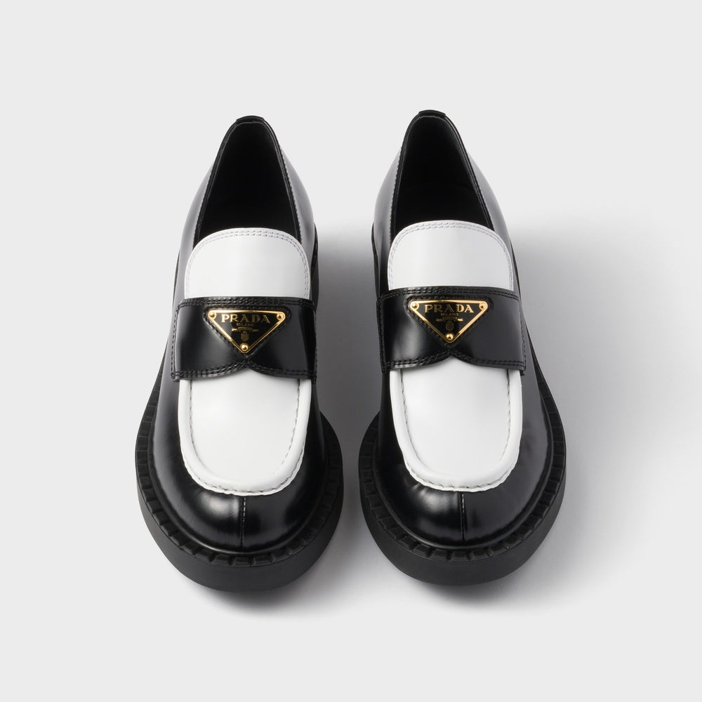 Chocolate two-tone brushed leather loafers