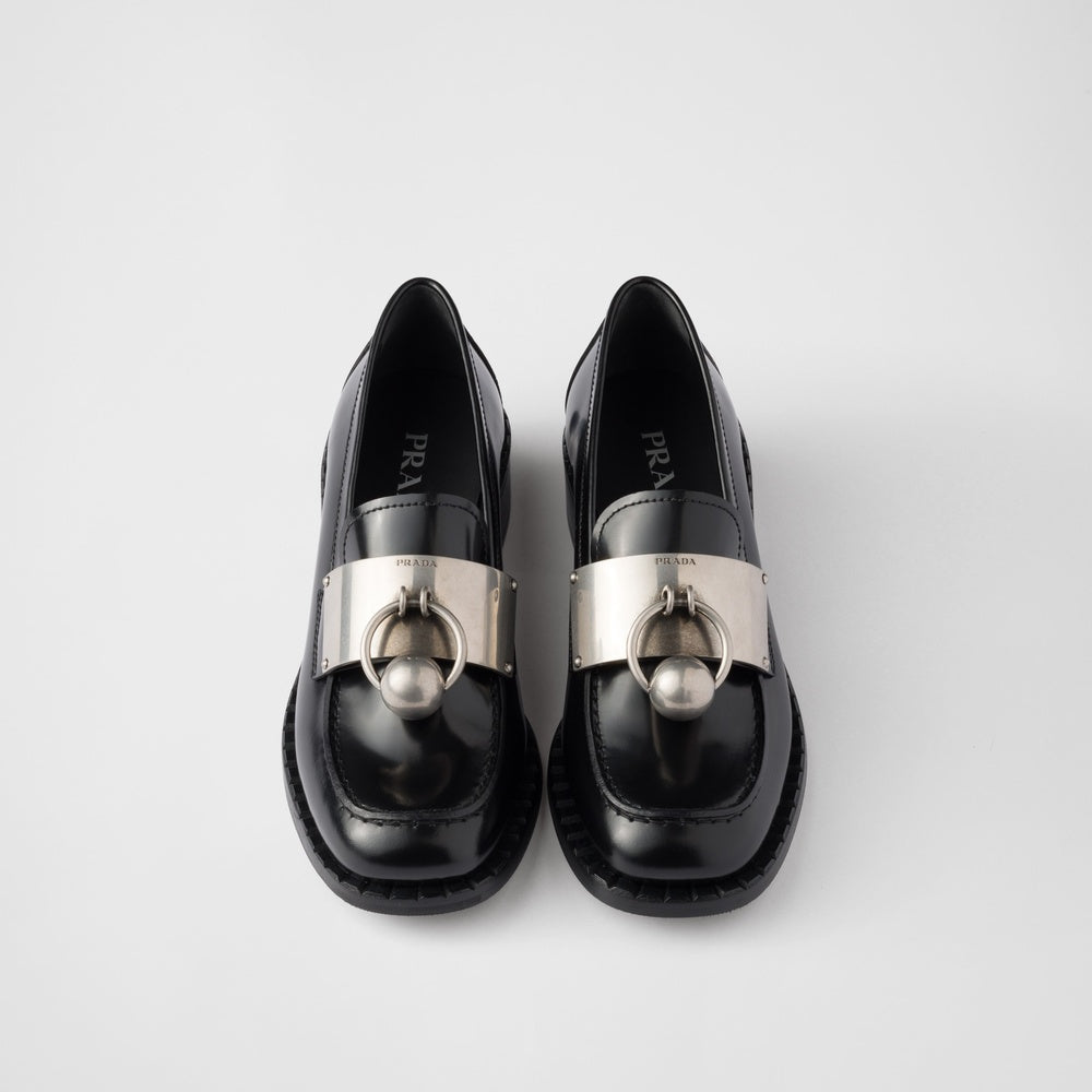 Brushed leather loafers with metal details