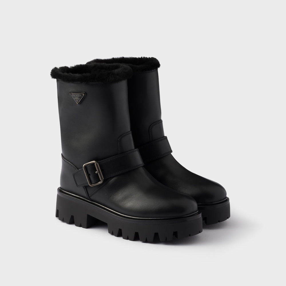 Leather and shearling booties